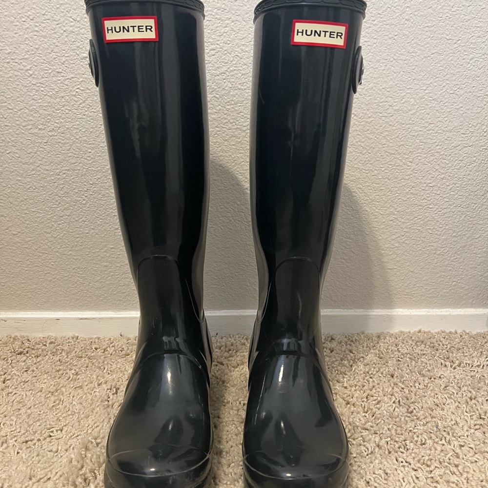 Hunter Navy Blue Tall Glossy Women's Winter & Rain Boots